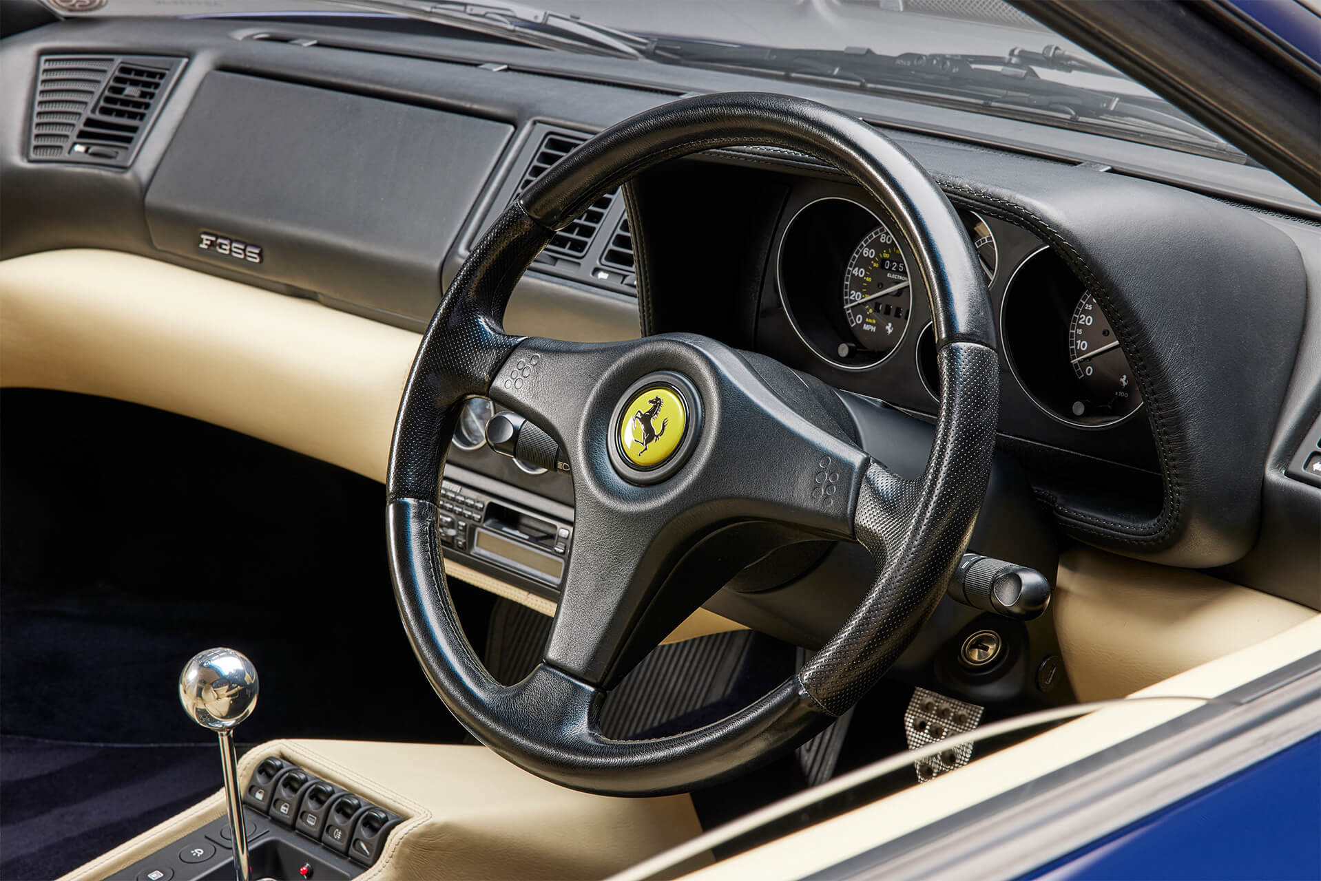 Original Ferrari F355 three-spoke Momo Corse steering wheel with no airbag